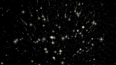 Gökyüzünden düşen parıltılı altın yıldızlar küçük yıldızların hareketli hareketleriyle karanlık arkaplan animasyonları