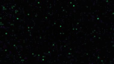 Mavi ve yeşil sunucu ışıkları yanıp sönen dijital teknoloji hareketi grafiği