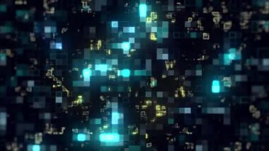 Parlak mavi neon etkisi altın kareli noktalar veri iletimi video animasyon arkaplan fütüristik hareket grafiği