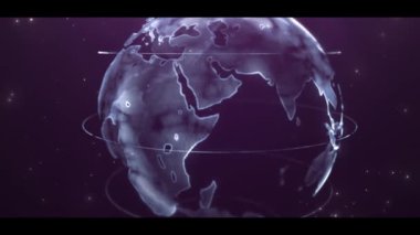 Neon etkisi mor dünya haritası fütürist dijital harita animasyon arkaplan hareketi grafiği