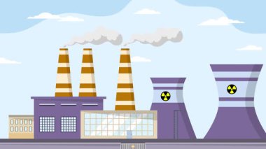 2d Nükleer Santral vektör illüstrasyonu arka plan canlandırma video hareketi grafiği