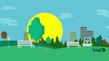 Parlak gökyüzü ve güneş görselleme video grafikli soyut kamu bahçesi