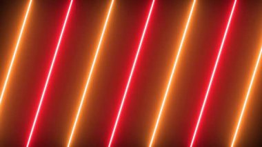 Soyut kırmızı ve sarı yanıp sönen neon çizgileri arka plan hareketli animasyon grafiği