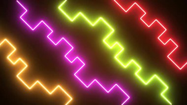 Parlayan soyut renkli neon geometrik çizgiler arkaplan canlandırma video hareketi grafiği
