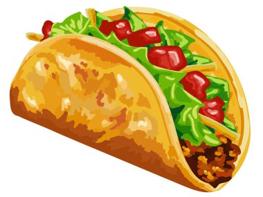 Tacos vektör nesnesi - Meksika yemeği - geleneksel tasarım tabağı gouache tekniğiyle izole edilmiş çizim