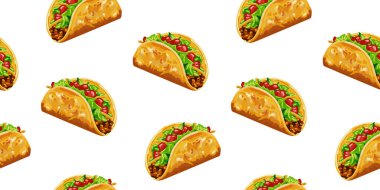 Tacos Meksika geleneksel yemeği - beyaz yalıtılmış arka plan - kusursuz desen - cinco de mayonez tasarımı tekstil kağıdı