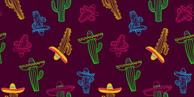 Cinco de mayonez desensiz koyu arka planda sombrero giyimli kaktüs Meksika Fiesta parti tasarımları, baskılar ve dekorasyonlar için mükemmel.