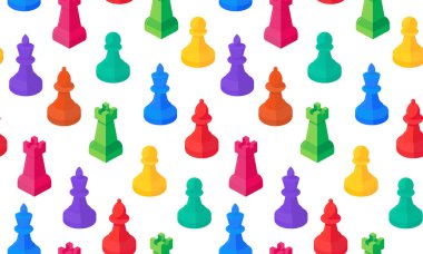 renkli izometrik satranç taşları dikişsiz parlak desenli beyaz arkaplan, web tasarımı tekstil eğlence stratejisi dokusu