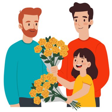 Babalar Günü 'nde siyah çizgili resim çizimi yapan inşaat işçisi baba iki mutlu kızı kucaklıyor, aile sevgisi ve koruma, çocuklar için kız çizimi günü.