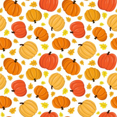 Sonbahar yaprakları ile kusursuz desen kabak beyaz arkaplan yinelenen kabak ve yaprak illüstrasyonu web boyası tasarımı