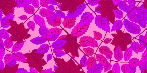 Pembe ve mor yapraklı pürüzsüz glamur deseni açık pembe arkaplan, canlı bahar yaprakları tasarımı, renkli yaprak illüstrasyon kağıdını tekrarlayan tekstil