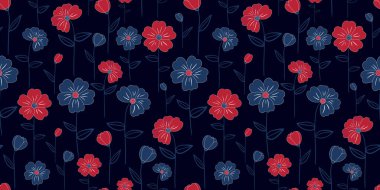 Kırmızı ve mavi vatansever çiçeksiz desen 4 Temmuz çiçeği tekrarla ABD Bağımsızlık Günü soyut botanik geçmişi