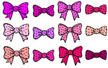 Pembe benekli yay elementlerin vektör klipsi sanatı beyaz zemin üzerinde izole şirin dekoratif aksesuar koleksiyonu