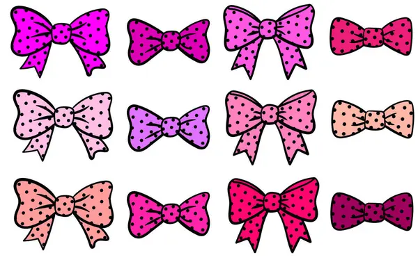 Pembe benekli yay elementlerin vektör klipsi sanatı beyaz zemin üzerinde izole şirin dekoratif aksesuar koleksiyonu