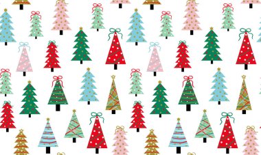 Kusursuz sanat eserleri, yeni yıl ağaçları, kağıt web tasarımı tekstili paketlemek için soyut elementlerle şenlikli bayram arkaplanı.