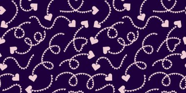 Koyu mavi arka planda zarif beyaz kalp okları. Tekstil duvar kağıdı dekoru için romantik aşk işaretleri.