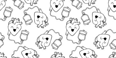 Kusursuz kan bağışı hayat kurtaran siyah ana hatlar ve kan torbaları beyaz arka plan tıbbi çizimlerinde.