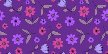 Botanik çiçek desensiz mor tonlar kartpostallar için minimalist tasarım duvar kağıtları tekstil dijital illüstrasyonlar