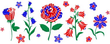 Vatansever ABD bayrağı çiçek vektörü illüstrasyon kırmızı mavi soyut çiçek tasarımı yıldızlar ve çizgiler bağımsızlık günü, 4 Temmuz kutlama sanatı