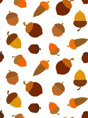 Grafik şekillendirilmiş palamutlar mevsimsel olaylar ve şükran günü tasarımları için tekrarlanan dekoratif çizimlere sahip beyaz arkaplan