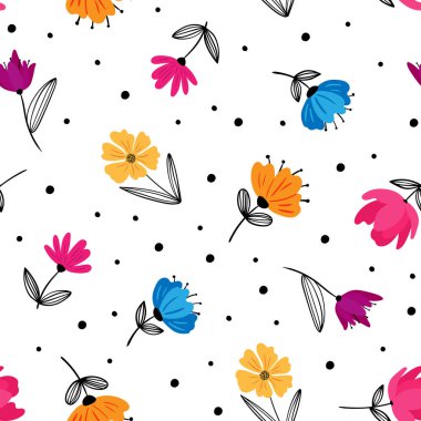 soyut modern çiçeklerle özgün çiçek deseni. Yeşil arka plan. El çizimleri ve doğrusal yapraklarla renklendirilmiş minimum vektör tasarımı.