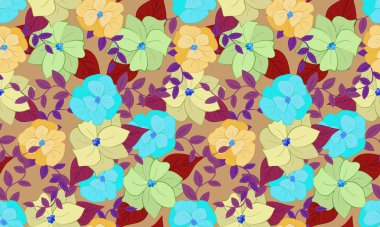 Sonbahar çiçekleri pürüzsüz desen sarı menekşe çiçekleri bej arkaplan sonbahar tekstil konforlu bitkisel çiçekli döşeme büyüleyici botanik tasarımı