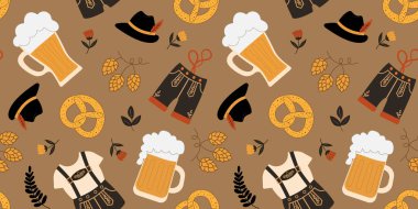 Oyuncu Ekim Festivali arka plan tasarımı Alman etkinlikleri için tekrarlanabilir baskı partileri promosyonları bira çubukları giyimsiz Ekim Festivali desenleri sergiliyor