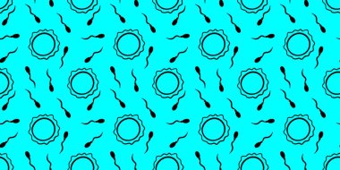 Cinsiyet ve hamilelik temaları için ideal mavi arkaplan üzerinde siyah çizgilerle kusursuz ovum ve spermatozoa modeli