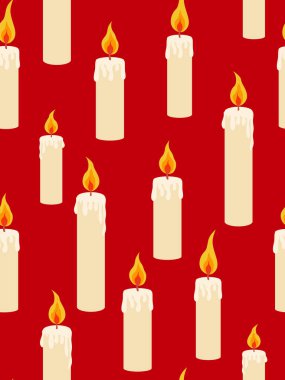 Kırmızı zemin üzerinde mum ışığı deseni sıcak parlayan balmumu çizimi tekrarlayan mumlar.