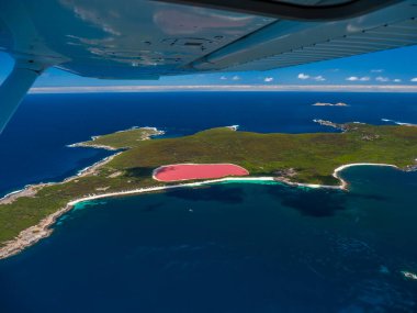 Flying over the pink lake, Lake Hillier near Esperance in Western Australia clipart