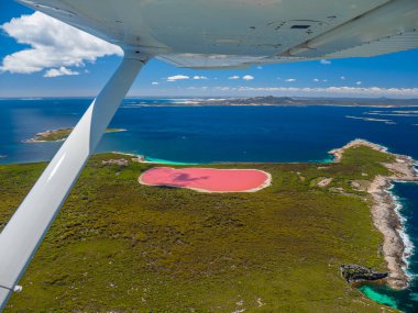 Flying over the pink lake, Lake Hillier near Esperance in Western Australia clipart