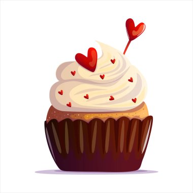 Üstünde krem şanti ve yenilebilir kalp süslemeleri olan güzel bir kek. Bu tatlı ziyafet, sevgi ve neşe yaymak için mükemmeldir. Her lokmayı özel ve keyifli hissettirir.