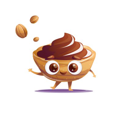 A charming cartoon-style cookie character shaped like a traditional walnut cookie with creamy condensed milk filling. This cheerful and friendly dessert character brings warmth, nostalgia, and a touch of sweetness. clipart