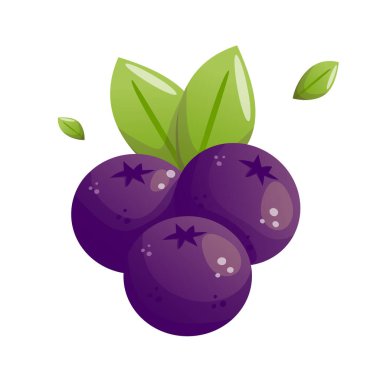 Sulu ve canlı yaban mersinleri sergilenen bir illüstrasyon. Yemek temalı tasarımlar, sağlıklı yaşam tarzı kavramları, ambalajlar ve botanik sanatı için mükemmel..