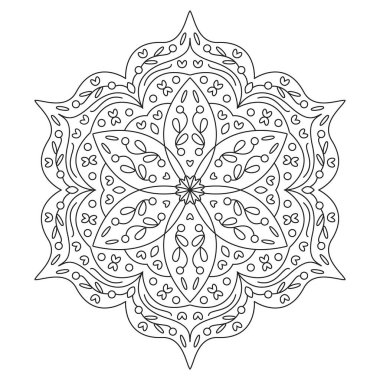 Karışık Çizgi Sanatı ile Mandala Boyama Sayfası. Renklendirme için tasarlanmış güzel bir vektör mandala çizimi. Bu karmaşık çizgi sanatı mandala detaylı simetrik kalıplar içerir, rahatlama, farkındalık ve yaratıcı ifade için mükemmeldir.. 