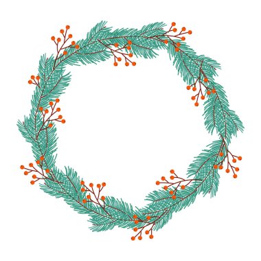 Çam dalları, kırmızı böğürtlen, şeker kamışı ve festival tasarım projeleri için kurabiyelerin el yapımı Noel çelenkleri koleksiyonu.