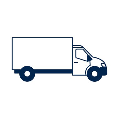 Nakliye uygulamaları için orta boy kargo kamyonu simgesi. Orta büyüklükteki bir kargo kamyonunun vektör simgesi, lojistik platformlar, ekomünikasyon teslimatı ve nakliye araçları için ideal..