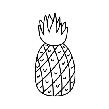 Beyaz arkaplanda Doodle simgesi. Siyah çizgi sanat tarzında minimalist ananas karalaması, şeffaf arka planda elle çizilmiş ve izole edilmiş, çıkartmalar ve logolar için mükemmel.