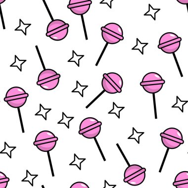 Parlak lolipop şeker desenleri ve izole chupa chup seti koleksiyonu, arka plan, ambalaj ve tatlı temalı tasarımlar için ideal