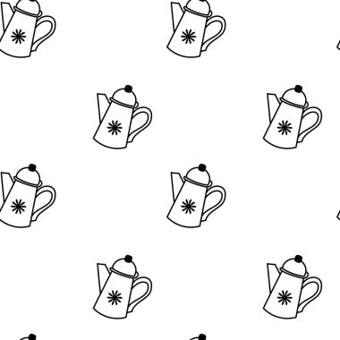 seamless doodle teapot pattern with floral