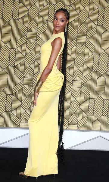 Jourdan Dunn, İngiltere 'nin başkenti Londra' da bulunan Sinema Dünyası Leicester Meydanı 'nda düzenlenen Kara Panter Wakanda Ebedi Avrupa Premiere' sine katılır..