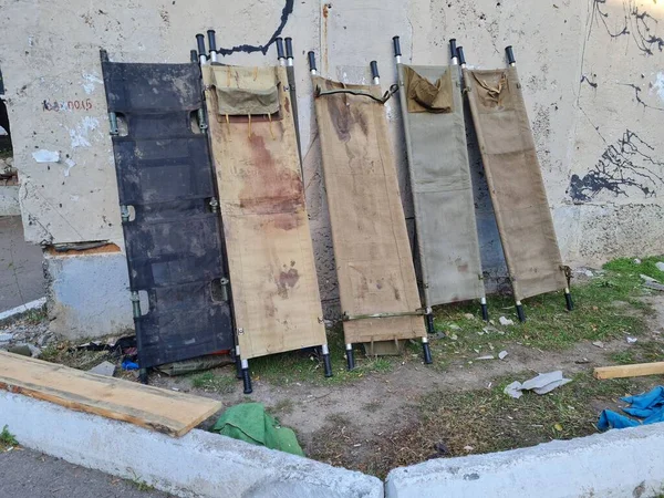 Kherson/ Ukraine 12. October 2022 Bloody stretchers near the hospital