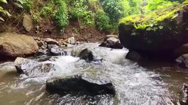 Dağ nehri kayalıkların ardından akar