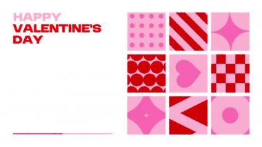 Sevgililer Günü animasyon dileğin ve Alfa Kanalı 'ndaki giriş kartınla mutlu yıllar. Geometrik soyut desenli aşk kutlaması.