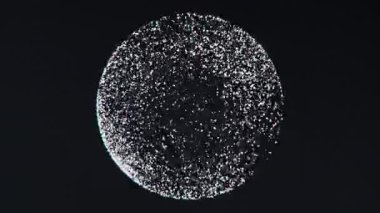 Kristal kar küresinin animasyonu. Çemberin içinde kar taneleri kıvrılır. Noel ve Yeni Yıl. Bilim, teknoloji, mühendislik, Fütürist 3D küre, Dünya Küresi.