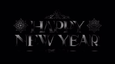 Mutlu yıllar zarif gümüş metin animasyonu. Alfa geçmişi. Tebrik kartı.