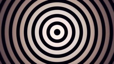 Siyah arka planda büyüyen eş merkezli beyaz dairelerin optik sanat monokromatik 4k hareket grafiği. Kusursuz döngü.