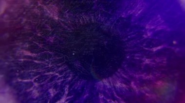 Göz kırpan detaylı haritanın 4k animasyonu gözbebeğinin içindeki haritayı ortaya çıkarıyor. Mor renk paleti. Kusursuz döngü.