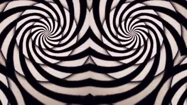 Psikedelik dikey simetrik siyah ve beyaz çizgilerin optik sanat 4k animasyonu eş merkezli dairelerin içinde kıvrılıyor. Kusursuz döngü.