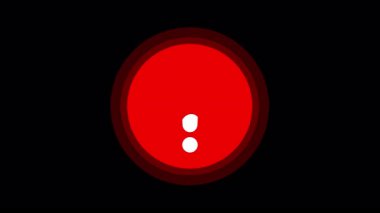 Kırmızı daire animasyonunda beyaz ünlem işareti işareti. Uyarı Uyarı Sinyali. Dikkat, dikkat, risk, güvenlik, tehlike, yol uyarısı. Alfa Kanallı 4k Kusursuz Döngü.